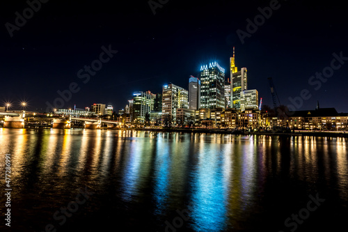 The skyline of Frankfurt - Main at night at a cold day in winter. © ms_pics_and_more