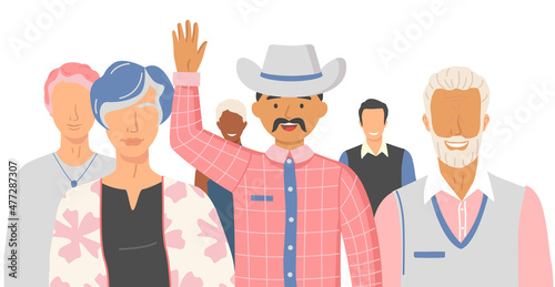 Multiethnic group of people standing together community and togetherness concept, diversity portrait. Characters men and women isolated on white. Crowd community. Social diversity friends or relatives