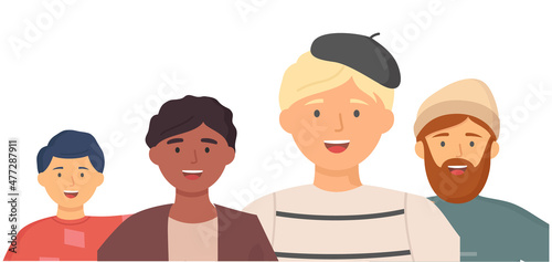 Multiethnic group of people standing together community and togetherness concept, diversity portrait. Characters men and women isolated on white. Crowd community. Social diversity friends or relatives
