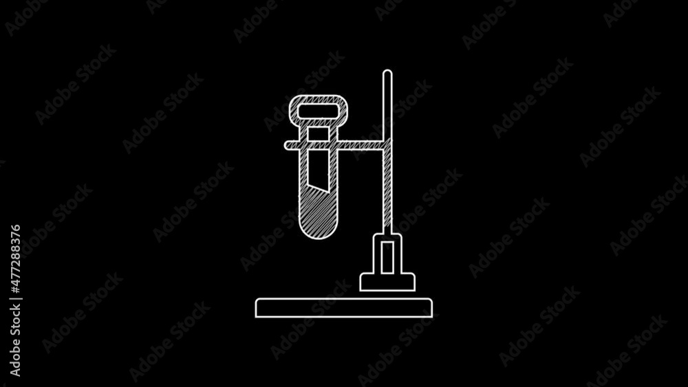 White line Glass test tube flask on fire heater experiment icon isolated on black background. Laboratory equipment. 4K Video motion graphic animation White line Glass test tube flask on fire heater experiment icon isolated on black background. Laboratory equipment. 4K Video motion graphic animation