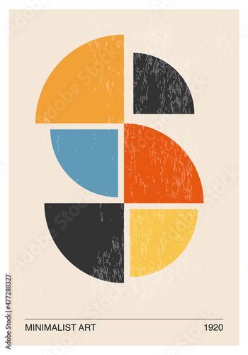 Minimal 20s geometric design poster, vector template with primitive shapes