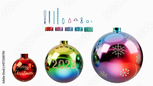 christmas ball. new year ornament with carved winter patterns. 3d illustration