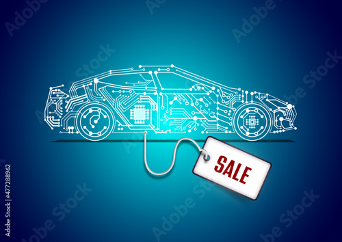electric car purchase bonus illustration with price tag e-car