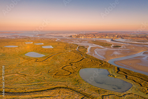 Lever du jour sur la baie de Somme - Vue aérienne sur Le Crotoy