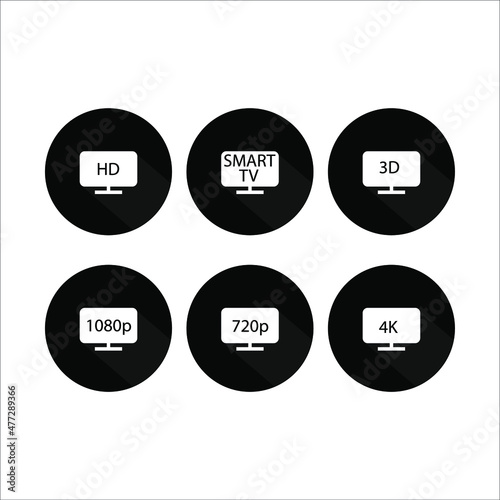 tv, play modes, HD, Smart TV, 3D, 1080p, 720p, 4K, icon vector illustration symbol