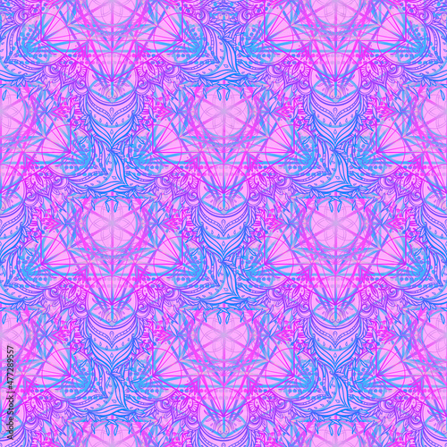 Sacred Geometry Symbols in Mandala seamless pattern. Vintage decorative eleme...