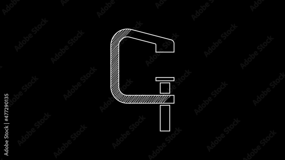 White line Clamp and screw tool icon isolated on black background. Locksmith tool. 4K Video motion graphic animation White line Clamp and screw tool icon isolated on black background. Locksmith tool. 4K Video motion graphic animation