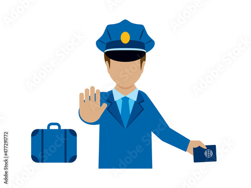 Customs officer man in uniform with a passport icon vector. Security guard male icon isolated on a white background. Border security graphic design element photo