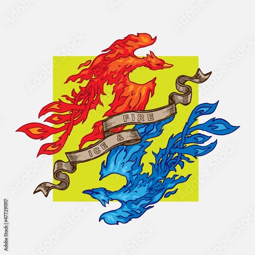 Fire and ice phoenix vector illustration for t-shirt design
