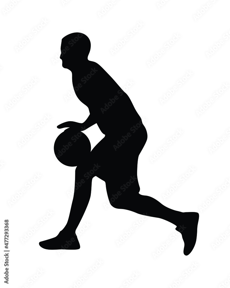 Naklejka premium Basket ball player ready to make goal. vector illustration. Basket ball player in field silhouette.