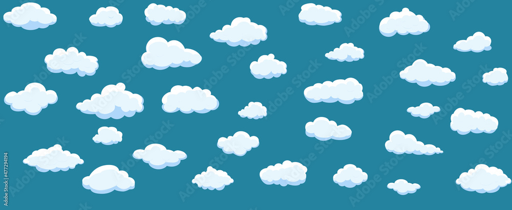 Clouds set isolated on background. Collection of clouds for web site, poster, placard and wallpaper. Creative modern concept. Clouds vector illustration