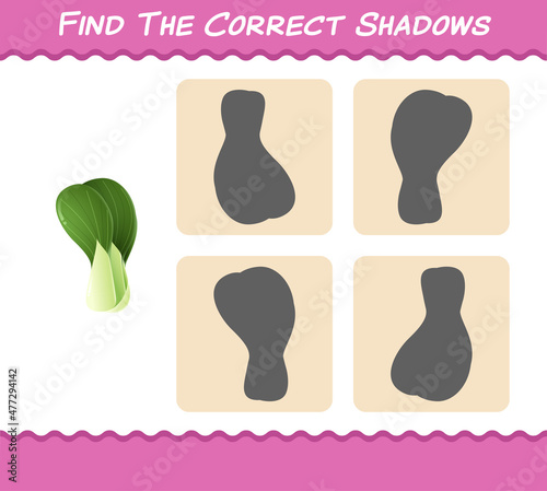 Find the correct shadows of cartoon bok choy. Searching and Matching game. Educational game for pre shool years kids and toddlers