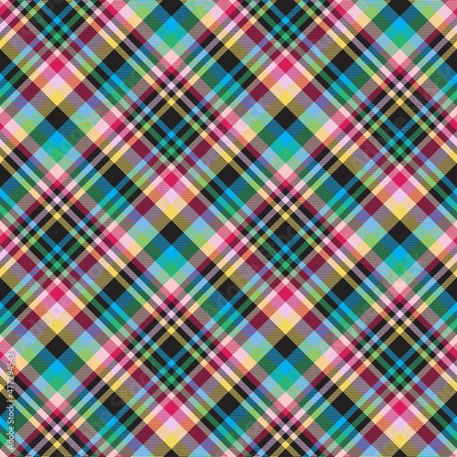 Rainbow Diagonal Plaid Tartan textured Seamless Pattern Design