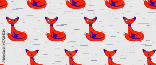 Funny cartoon cats seamless vector textile background pattern, wallpaper or bedclothes for children, childish illustration image.