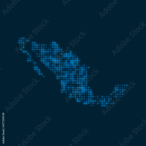 Mexico dotted glowing map. Shape of the country with blue bright bulbs. Vector illustration.