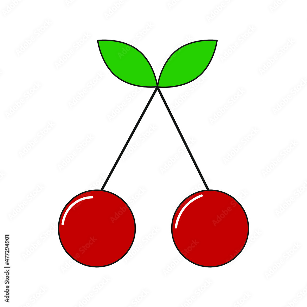 Cherry icon. Colored sign. Food symbol. Summer element. Isolated object. Flat art. Vector illustration. Stock image. EPS 10. Cherry icon. Colored sign. Food symbol. Summer element. Isolated object. Flat art. Vector illustration. Stock image. EPS 10.