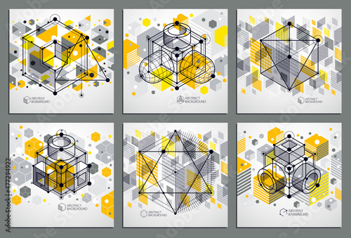 Vector industrial and engineering yellow backgrounds set, future technical plan. Modern geometric composition can be used as template and layout.