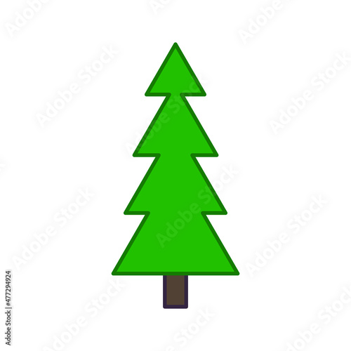 Green fir icon. Christmas symbol. Evergreen tree. Flat logo. Nature background. Vector illustration. Stock image. EPS 10.
