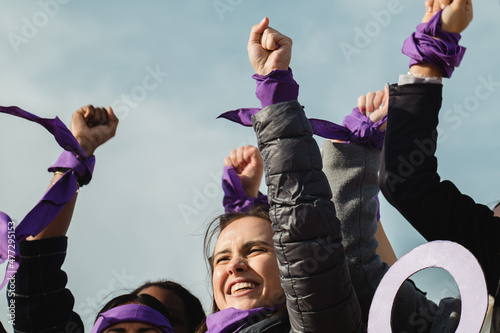 International Women's day, march 8 : Feminist protest with women expressing empowerment and leadership to achieve woman's rights