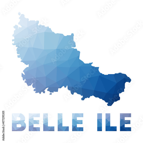 Low poly map of Belle Ile. Geometric illustration of the island. Belle Ile polygonal map. Technology, internet, network concept. Vector illustration.