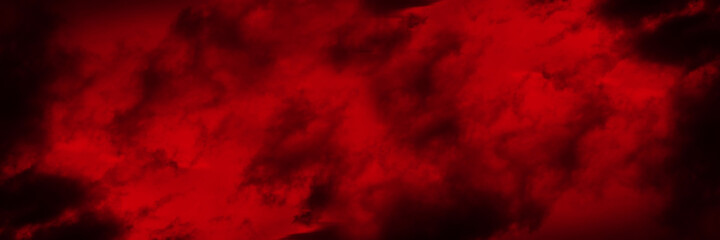 Black red abstract background. Toned fiery red sky. Flame and smoke effect. Fire background with space for design. Armageddon, apocalypse, spooky, halloween, inferno, hell, evil concept. Wide banner. 