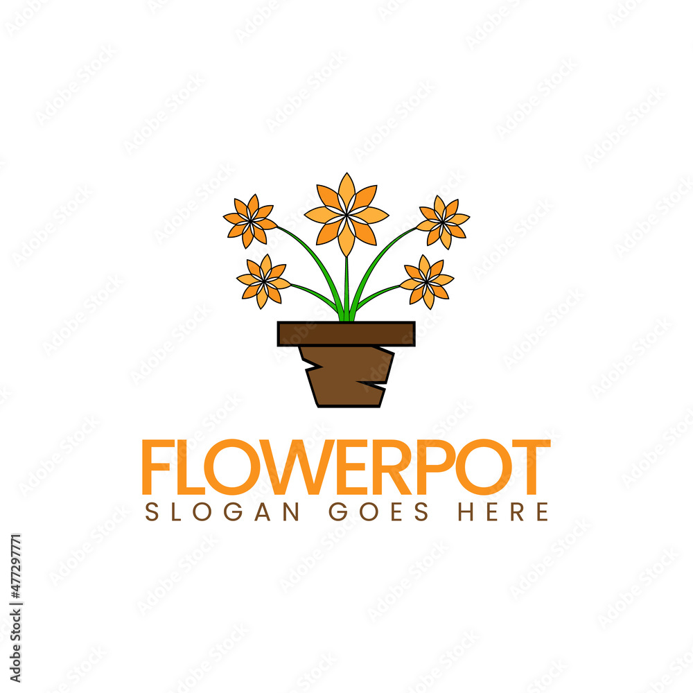 Flower Pot Logo Design Template vector.Pot logo design Concept. Flower