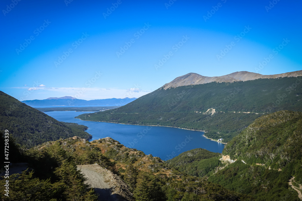 View of Lake Escondido in summer season in Ushuaia, Tierra del Fuego, Patagonia 