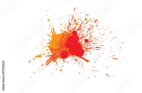splatter red orange yellow color painting Ink drops and splashes. Blotter spots liquid paint drip drop splash on white background