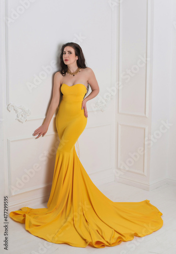 Obraz na plátně Middle age Lady in fancy modern fashionable dress, evening dress concept, inspir