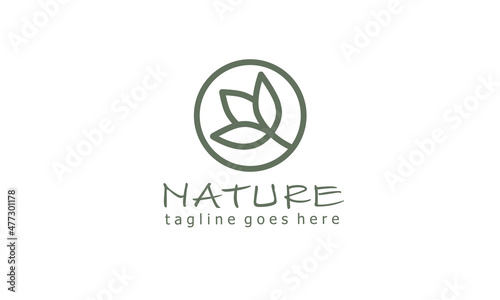 Circle flower line art logo design template