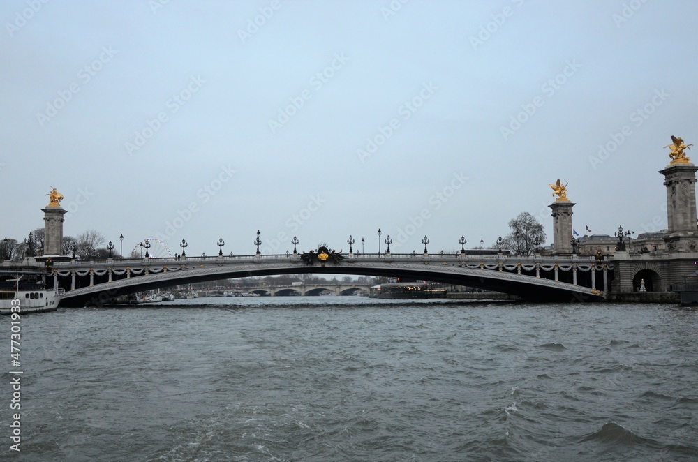 The famous Alexandre III Bridge at sunset in Paris, France