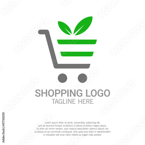 Abstract shopping cart with leaf logo. Suitable for logo concept of organic store, go green commerce, and ecological market. Vector illustration of go green shopping logo.