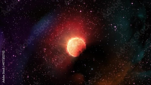 A beautiful cosmic sky with a huge star in the center. Videos on space, science, education and science fiction. 4K