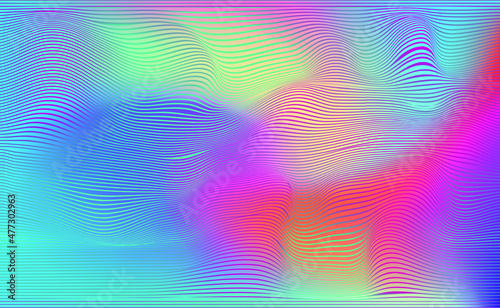 Abstract glitchy rainbow background with moire pattern.