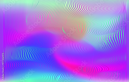 Abstract glitchy rainbow background with moire pattern.