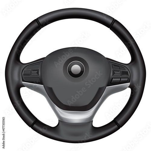 Realistic car steering wheel automobile multi function design on white background vector illustration.
