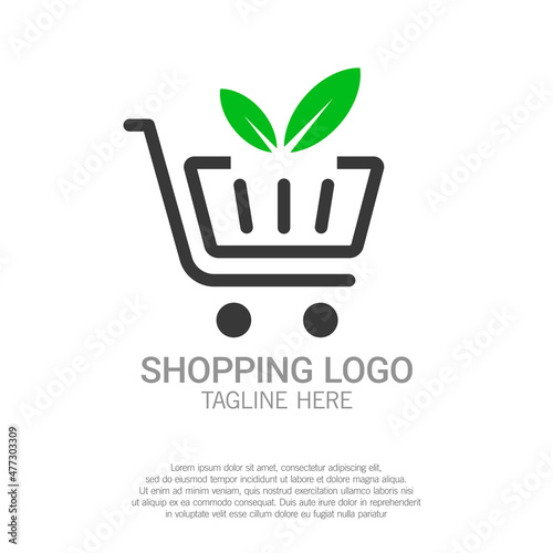 Abstract shopping cart with leaf logo. Suitable for logo concept of organic store, go green commerce, and ecological market. Vector illustration of go green shopping logo.