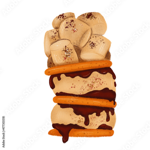 Hand drawn isolated smores. S'more illustration clipart. Seasonal autumn treatment. Campfire food.