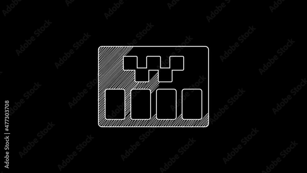 White line Taximeter device icon isolated on black background. Measurement appliance for passenger fare in taxi car. 4K Video motion graphic animation White line Taximeter device icon isolated on black background. Measurement appliance for passenger fare in taxi car. 4K Video motion graphic animation