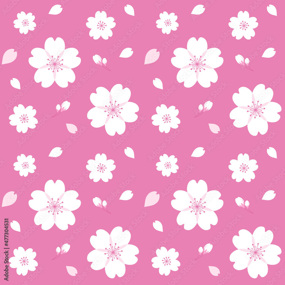 Seamless pattern of cherry blossoms. Vector illustration. 