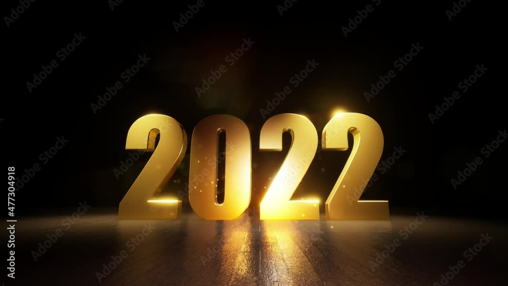 Happy New Year 2022 golden particles opener on gold firework background new year resolution concept. Happy New Year 2022 golden particles opener on gold firework background new year resolution concept.