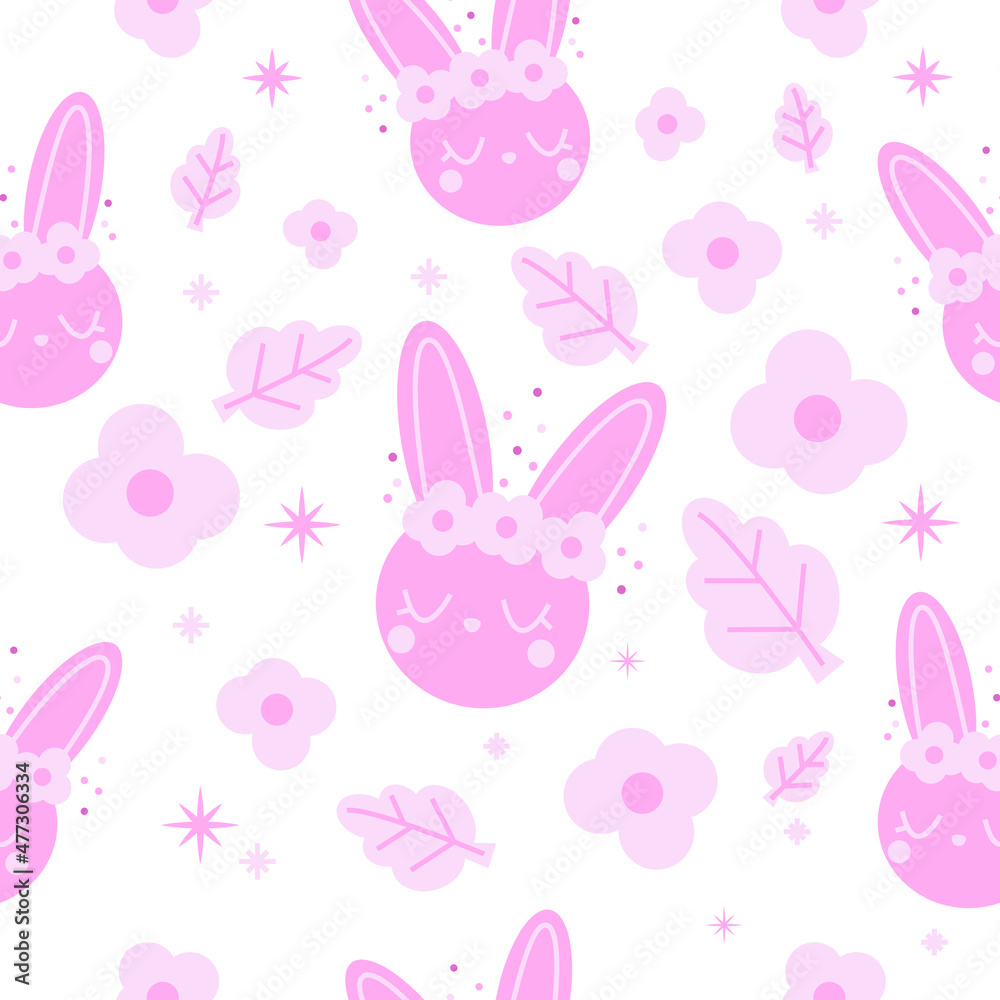 Obraz premium Seamless pattern with pink rabbit. illustration for nursery design, fabrics, textile