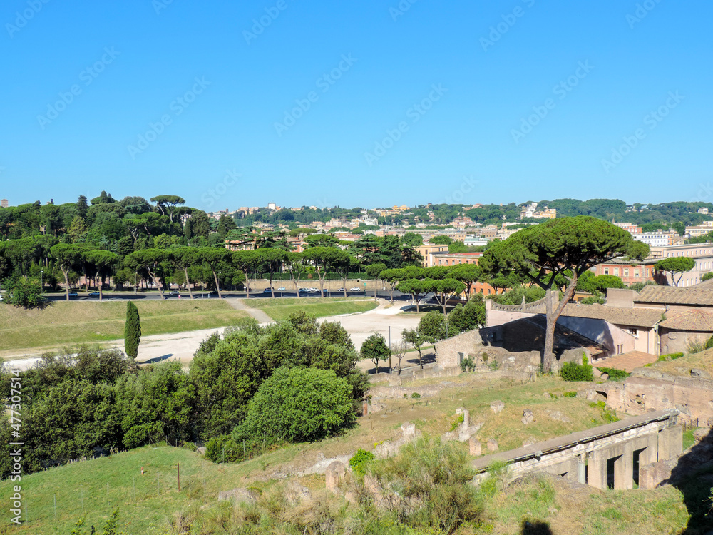View of part of Circus Maximus from a viewpoint at Palatine Hill - Rome Italy