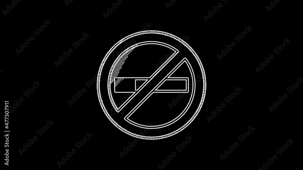 White line No Smoking icon isolated on black background. Cigarette symbol. 4K Video motion graphic animation
