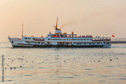 Sunset Colors in the Maidens Tower and Bosphorus, Uskudar Istanbul Turkey