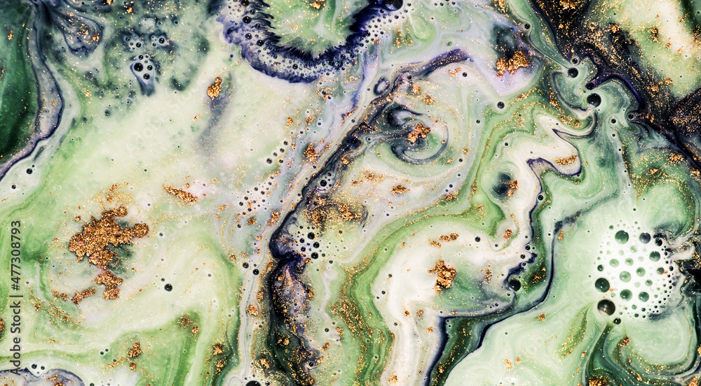 Obraz premium GREEN FOREST. Treasury of art. Swirls of marble. Abstract fantasia with golden powder. Extra special and luxurious- ORIENTAL ART. Ripples of agate. Natural luxury.