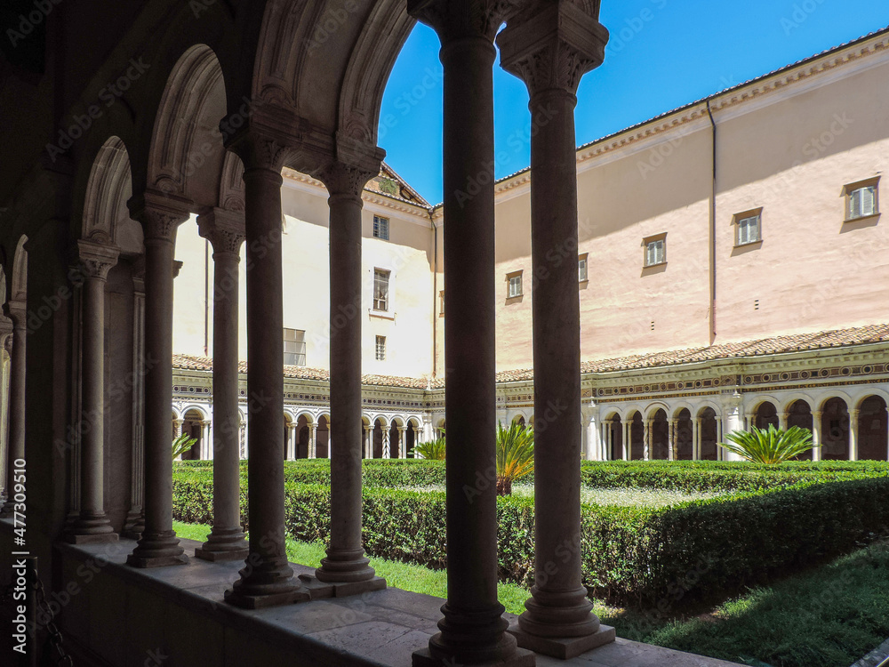 Rome, Italy, June 2017 - view of the cloister inside the Basilica of San Giovanni in Laterano