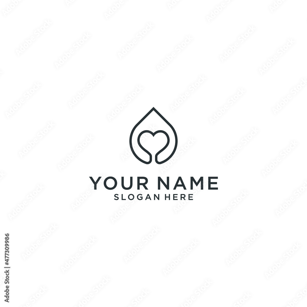 water and love combination logo design vector template