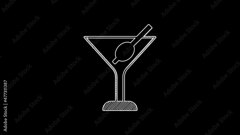 White line Martini glass icon isolated on black background. Cocktail icon. Wine glass icon. 4K Video motion graphic animation White line Martini glass icon isolated on black background. Cocktail icon. Wine glass icon. 4K Video motion graphic animation