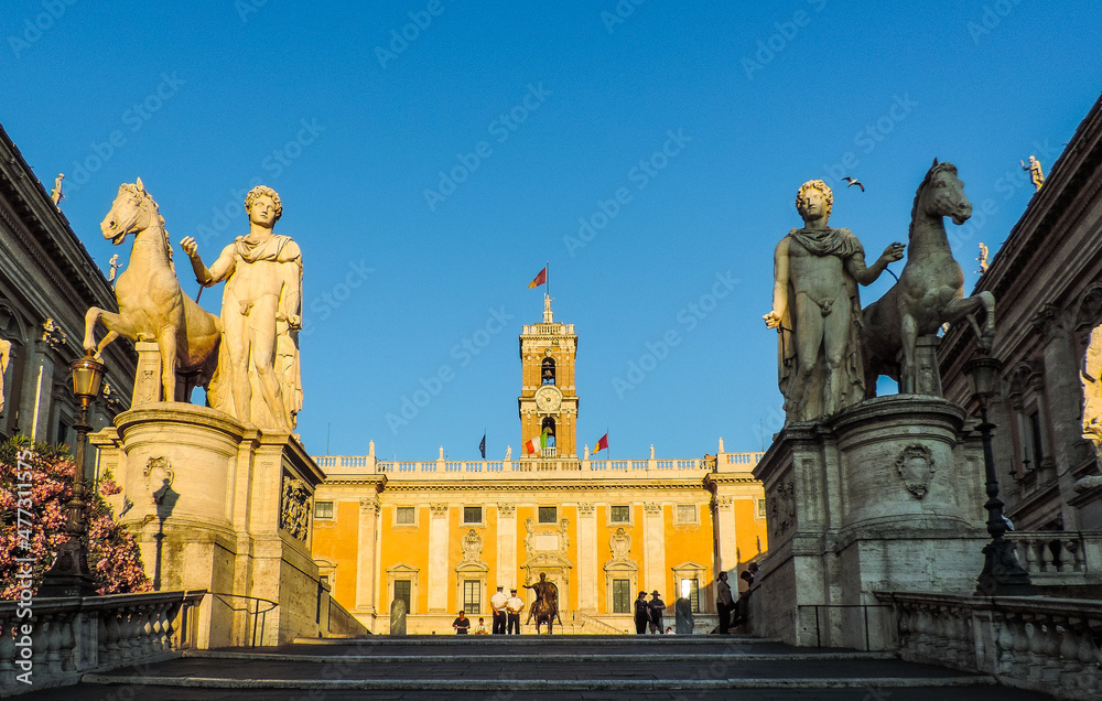 View of Il Campidoglio from the Cordonata by the sunset- Rome, Italy 